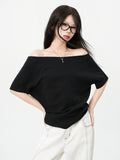 One-Shoulder Asymmetrical Design Short Sleeve T-Shirt Loose Relaxed Style Top