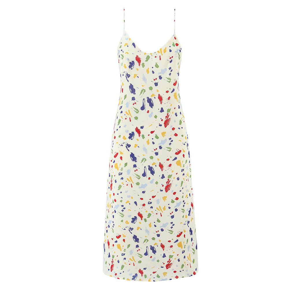 Colorful speckled backless lace up bow suspender dress