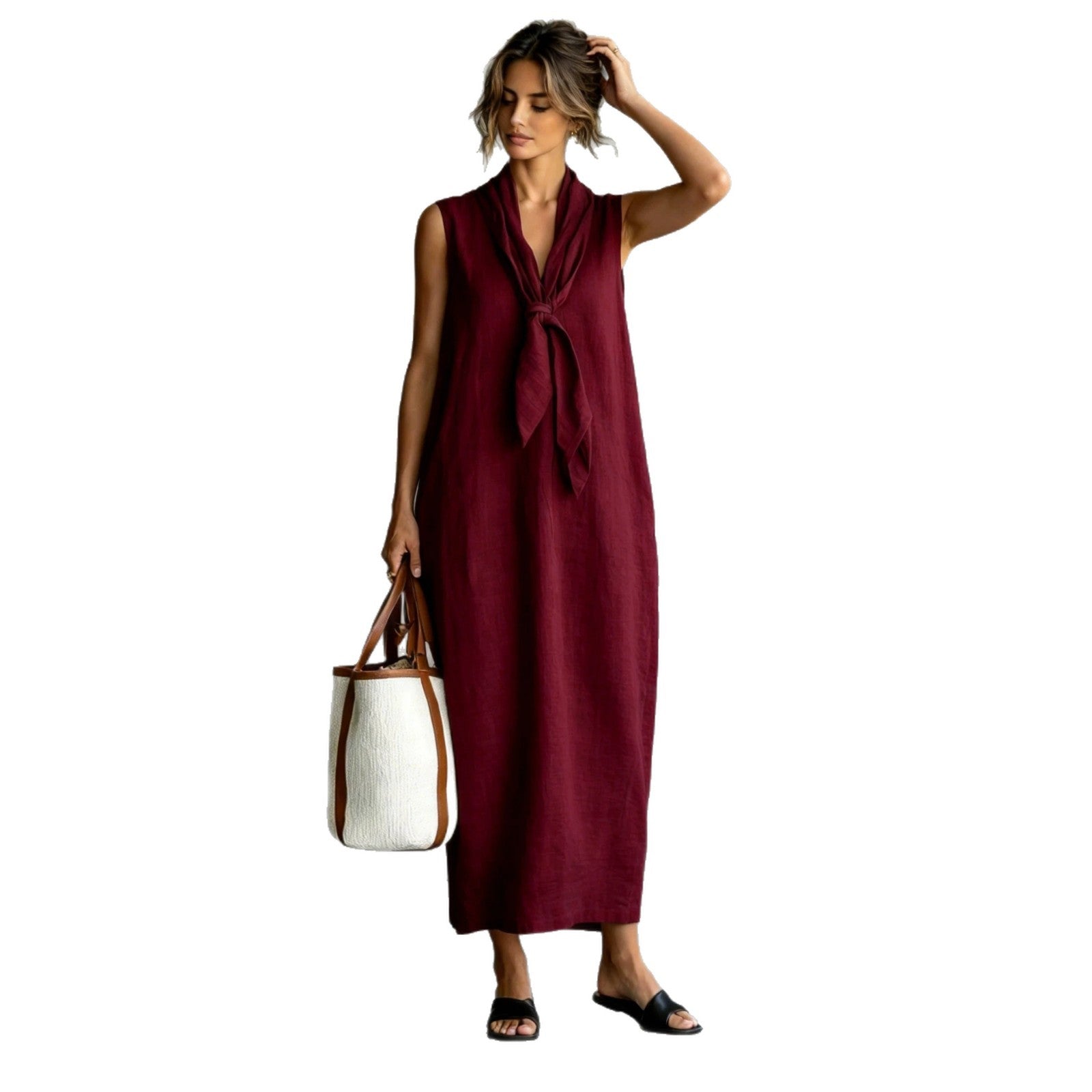 Chic Loose Vintage Style V-Neck Sleeveless Dress for Women
