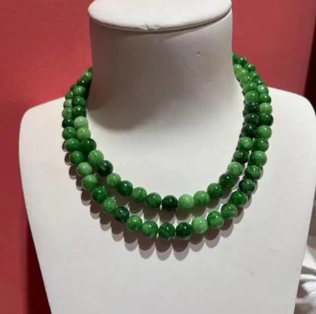 Round bead natural stone necklace, emerald natural texture beaded necklace, long and elegant natural stone necklace