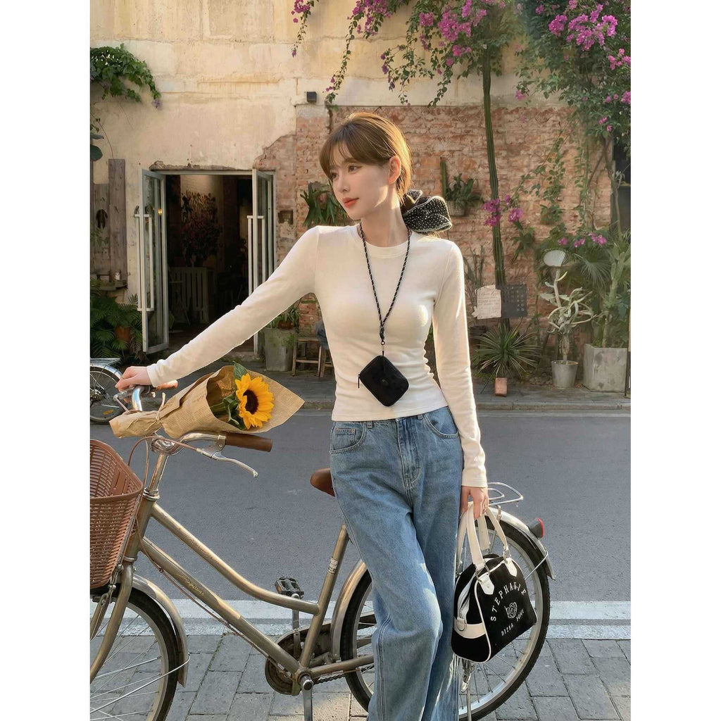 Layered Slim Fit Round Neck Versatile T-Shirt for Women