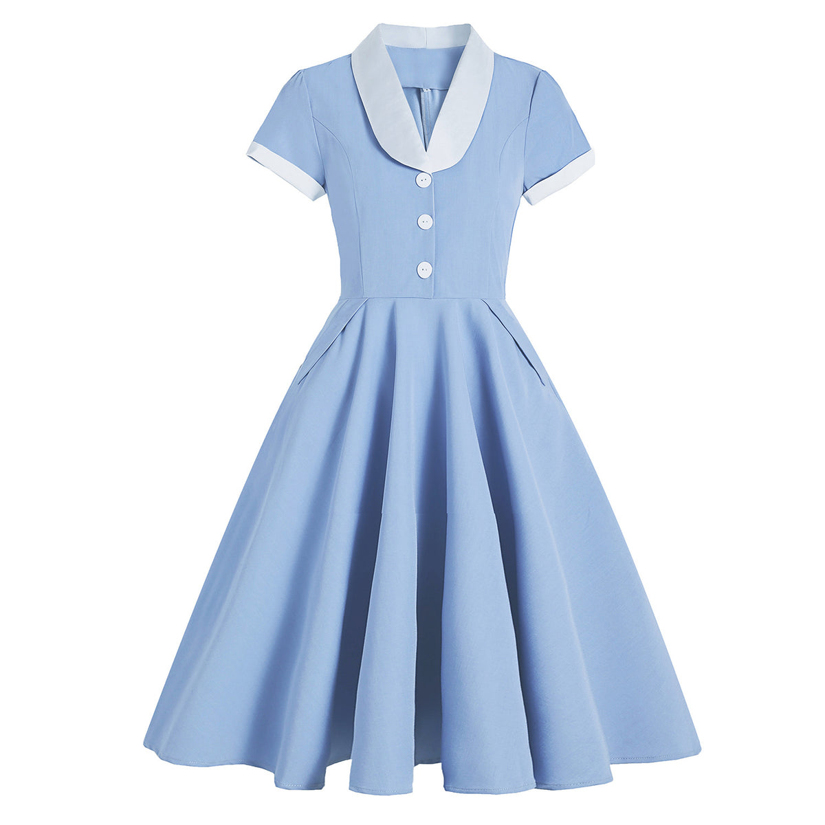 Hepburn Style Vintage Dress, Court Fit Waist Color Block Collar Party Performance Dress, Flared Mid-Length A-Line Dress