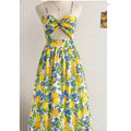 Sexy Strap Fitted Elegant Dress for Women - Vintage Print Long Dress