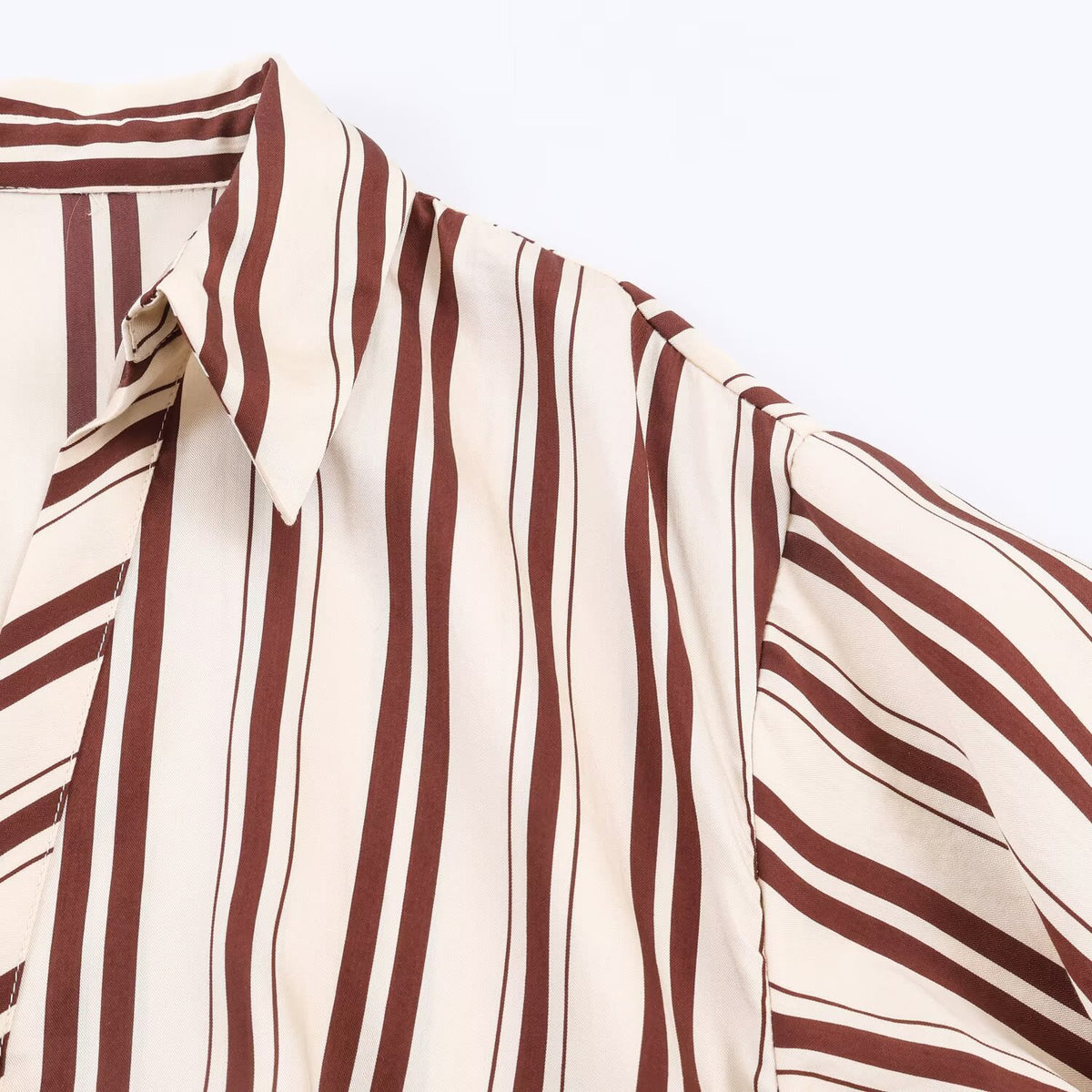 Commuting style elegant belt striped MIDI dress