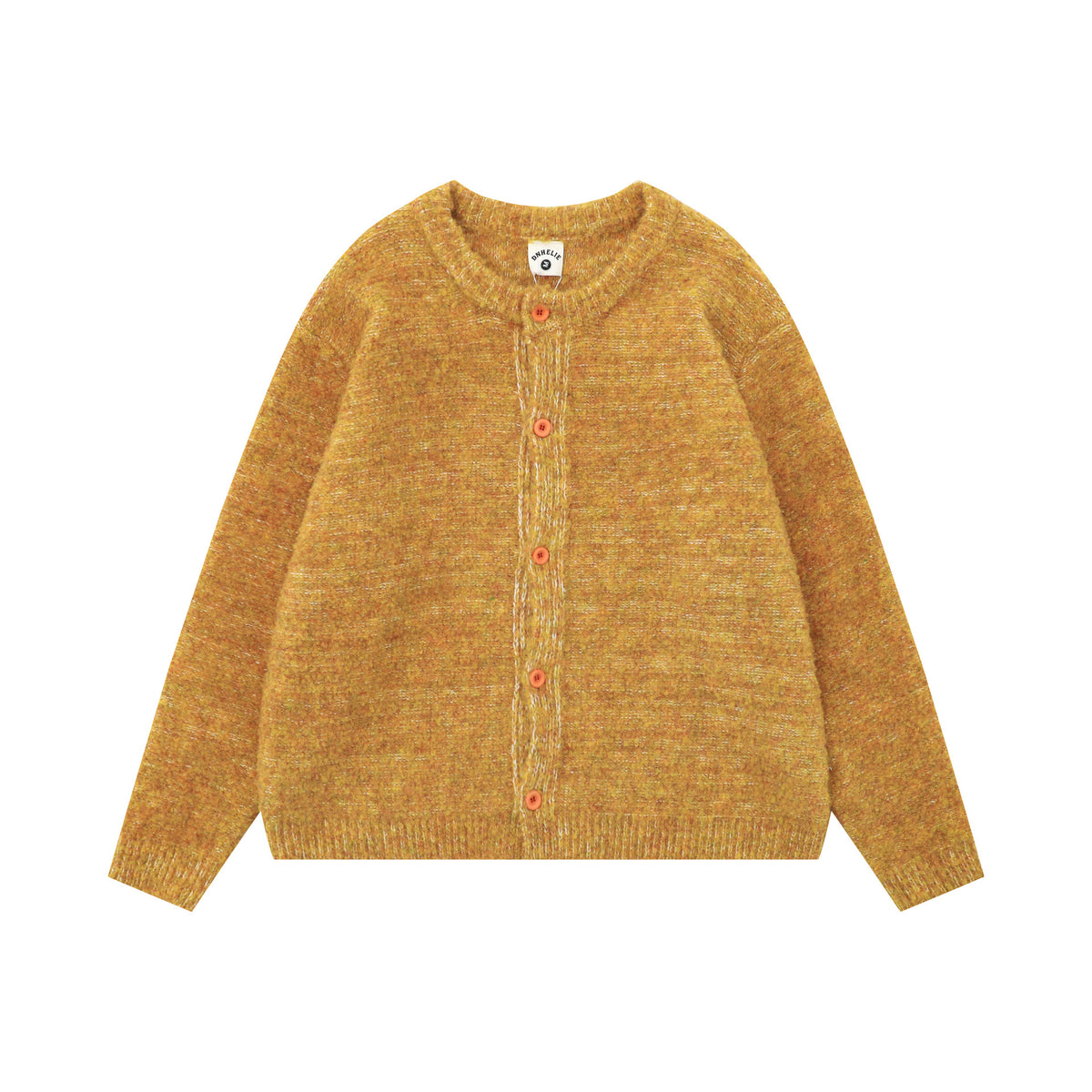 Retro loose yellow round neck sweater jacket for women