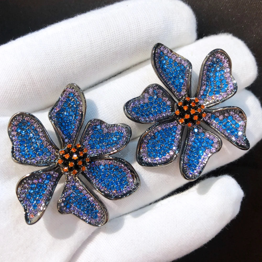 Famous Flowers Stud Earrings for Women Wedding Cubic Zircon Fashion Engagement Party Jewelry pendientes