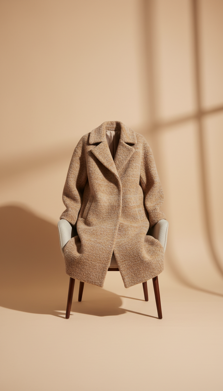 Sandstone Wool Coat with Belted Waist
