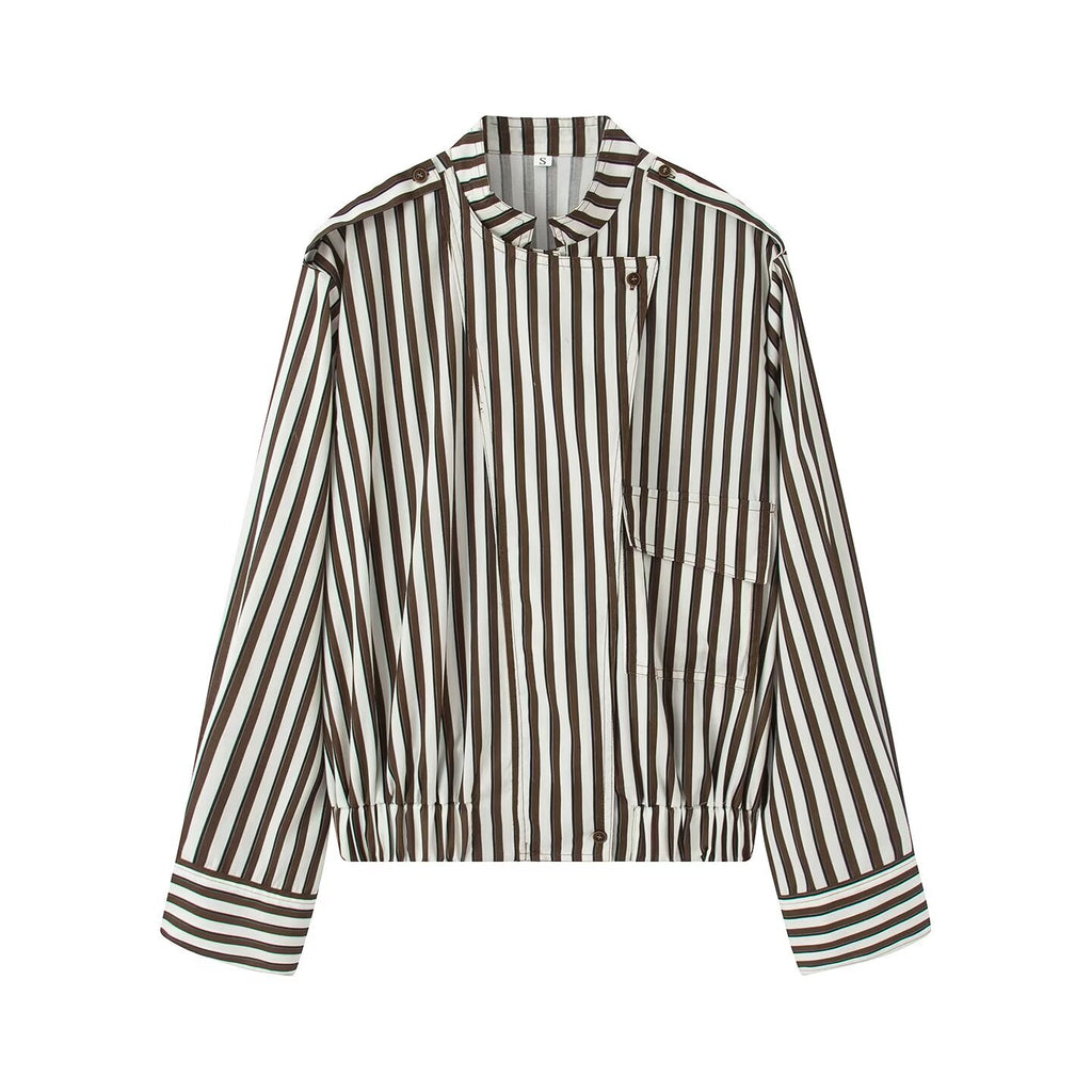 Stylish Stripe Pilot Jacket Shirt for Women, Long Sleeve