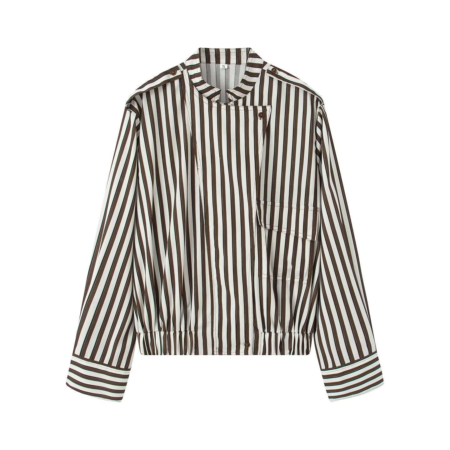 Stylish Stripe Pilot Jacket Shirt for Women, Long Sleeve