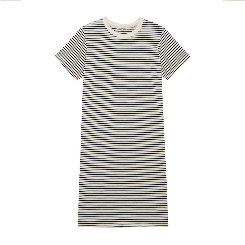 Cotton Dress Mid-Length Knee-Length  Loose Straight Silhouette Slimming Short Sleeve Dress