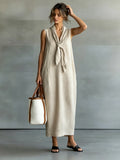 Chic Loose Vintage Style V-Neck Sleeveless Dress for Women