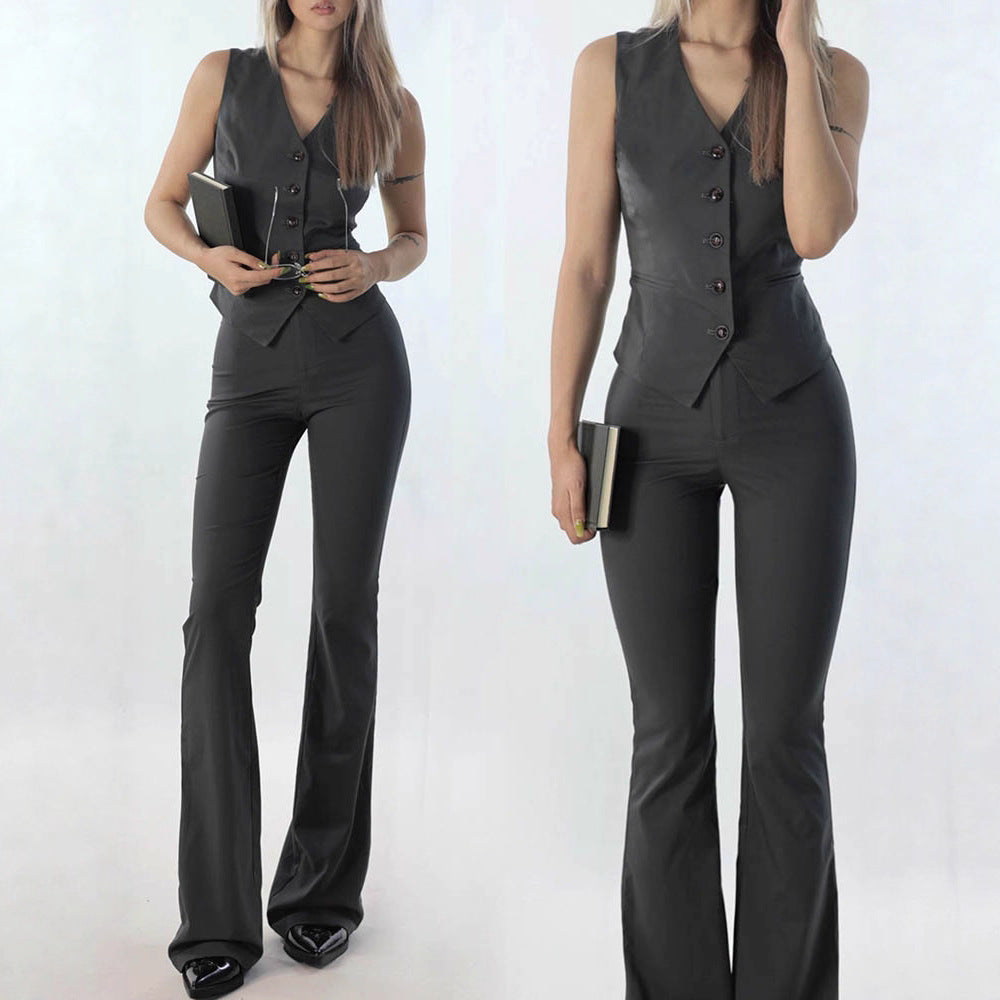 High-Waisted Stretch Tapered Pants with Flared Hem, Slim Fit Women's Long Pants