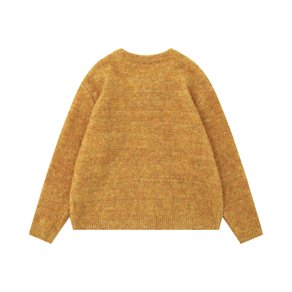 Retro loose yellow round neck sweater jacket for women
