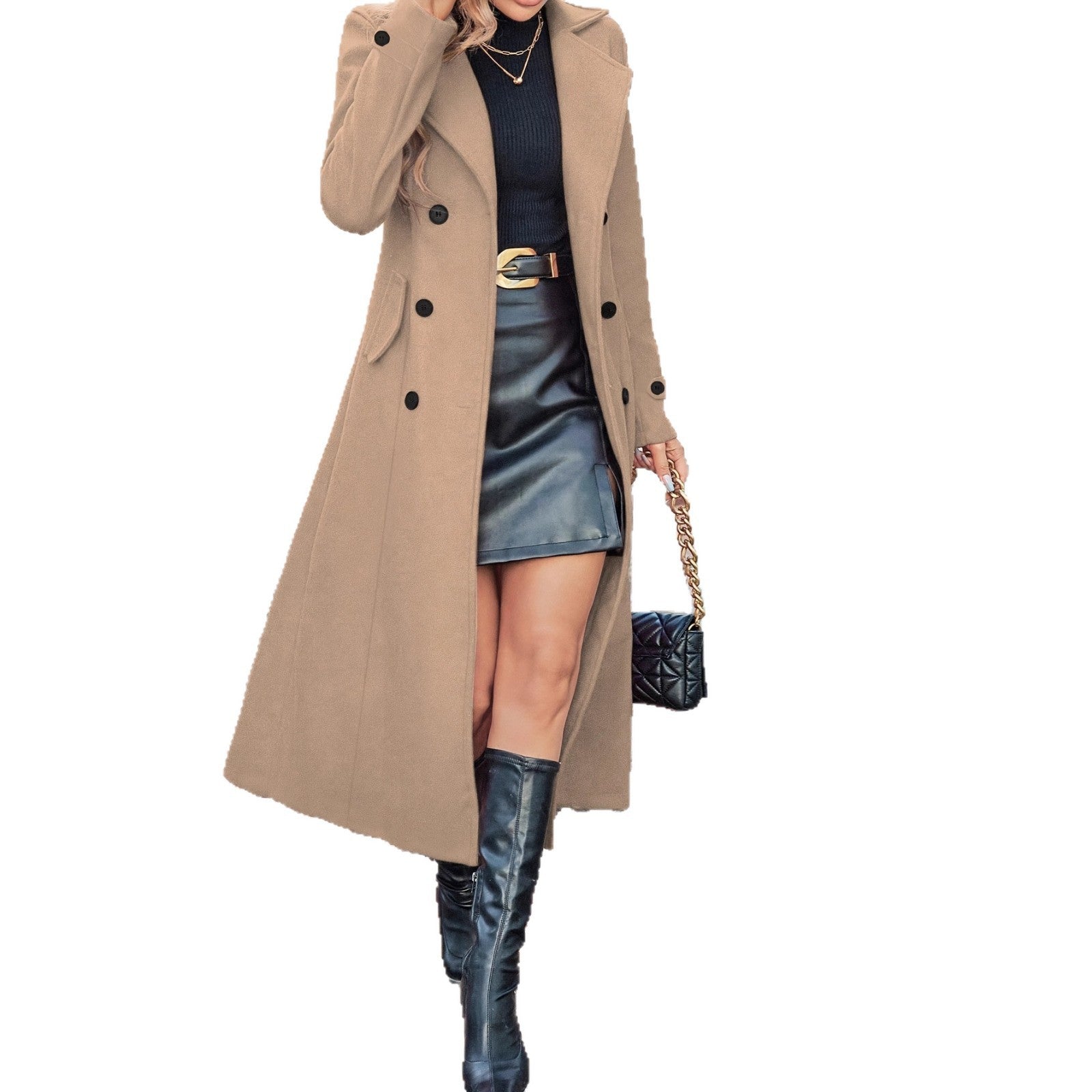 Double-Breasted Woolen Coat for Autumn/Winter Warm Outerwear