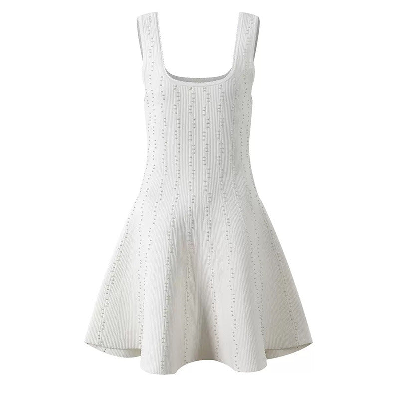 U-shaped collar waist cinched dress for women