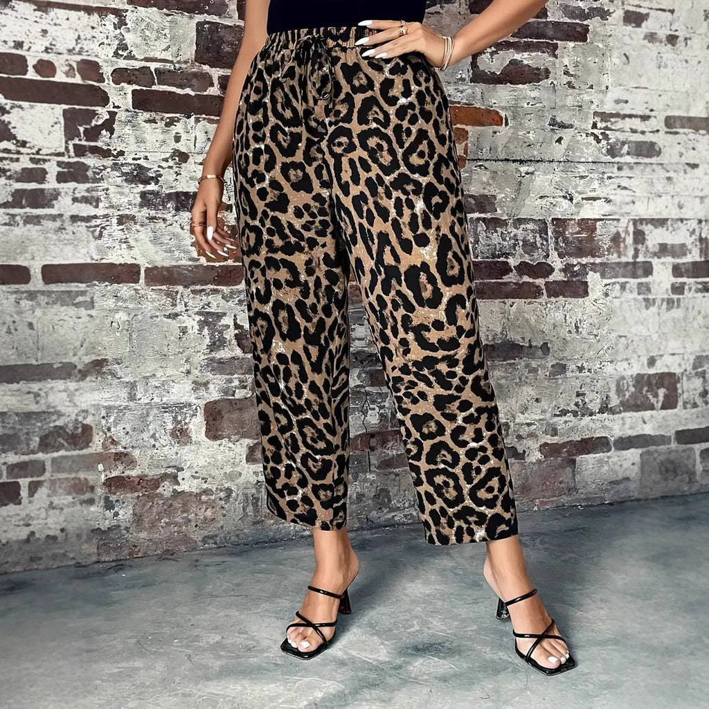 Women's Summer New Arrivals Belted Leopard Print Casual Wide Leg Pants