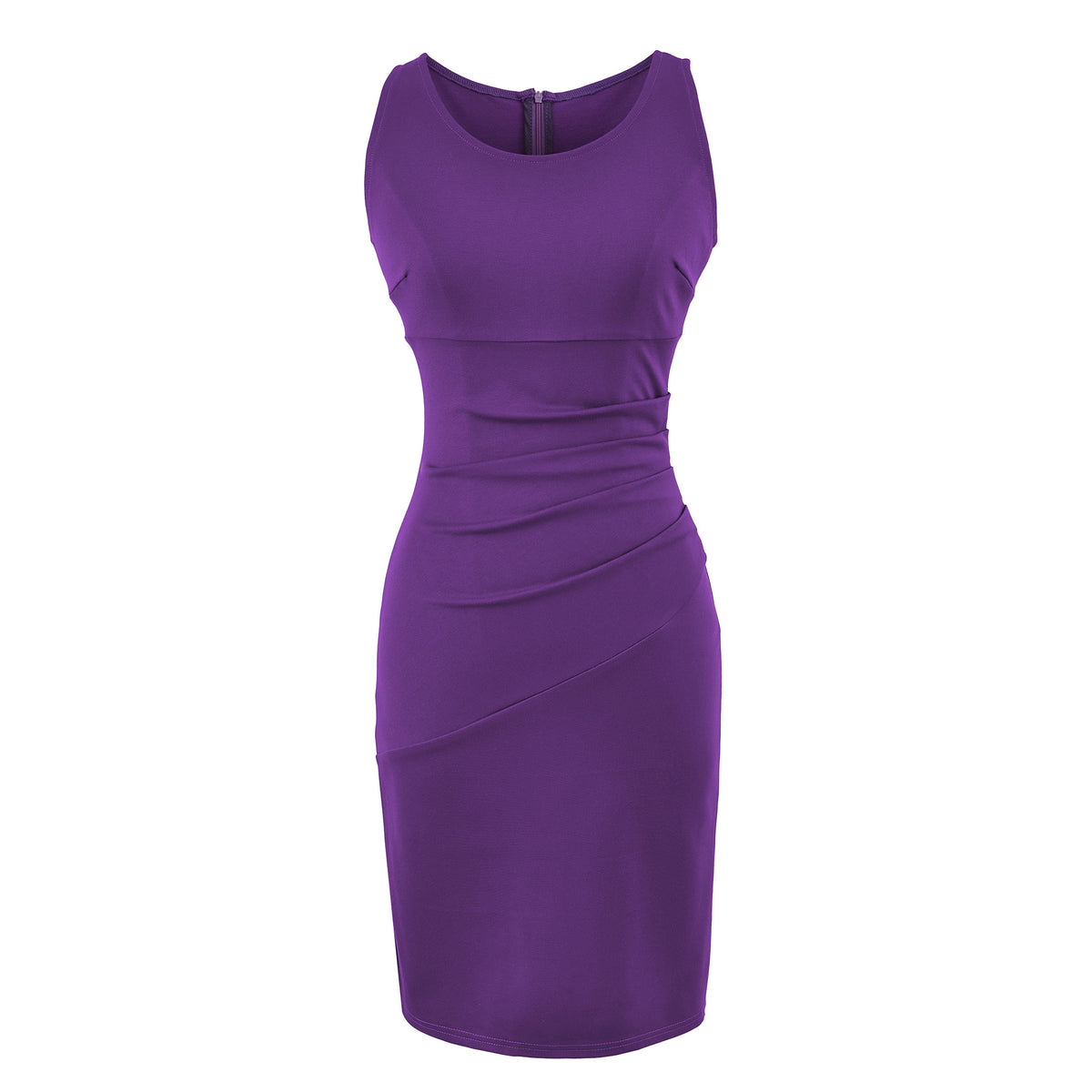 Elegant Pleated Bodycon Dress, Fitted Waist Split Design, Sophisticated Slimming Sleeveless Mini Dress Summer