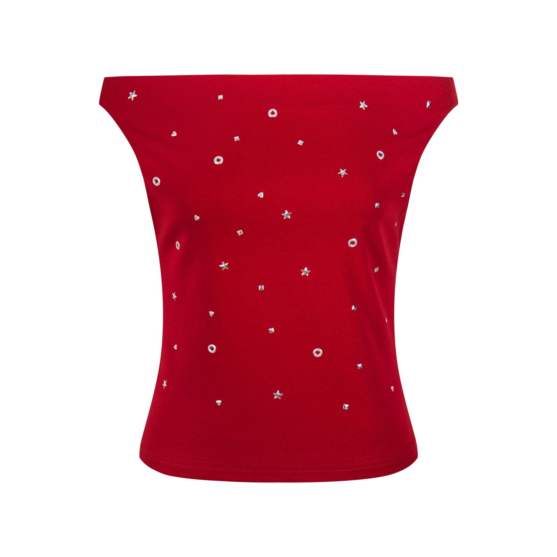 Metal Decorated Slim Fit Strapless Casual Short Sleeve Simple Solid Color Top