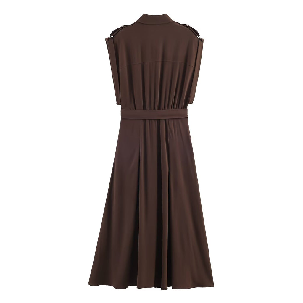 Belt and flute shirt style dress