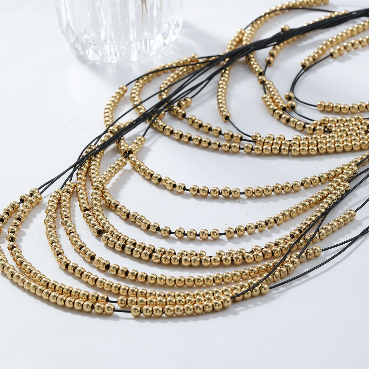 Multi layered gold bead exaggerated women's necklace