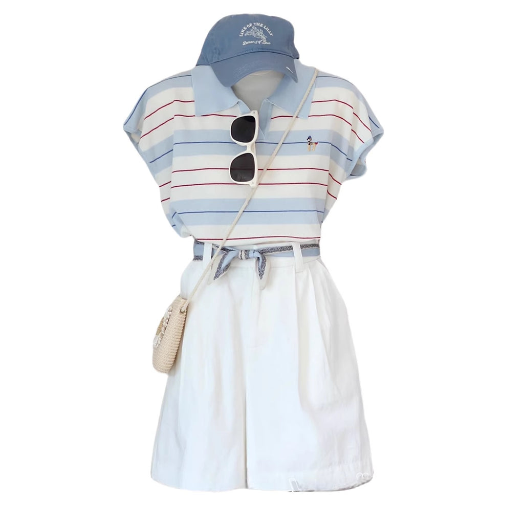 minimalist striped polo neck knitted top for women