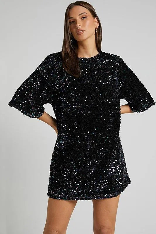 Chic Shoulder Strap Beaded Dress Women's Mid-Length Cocktail Dress