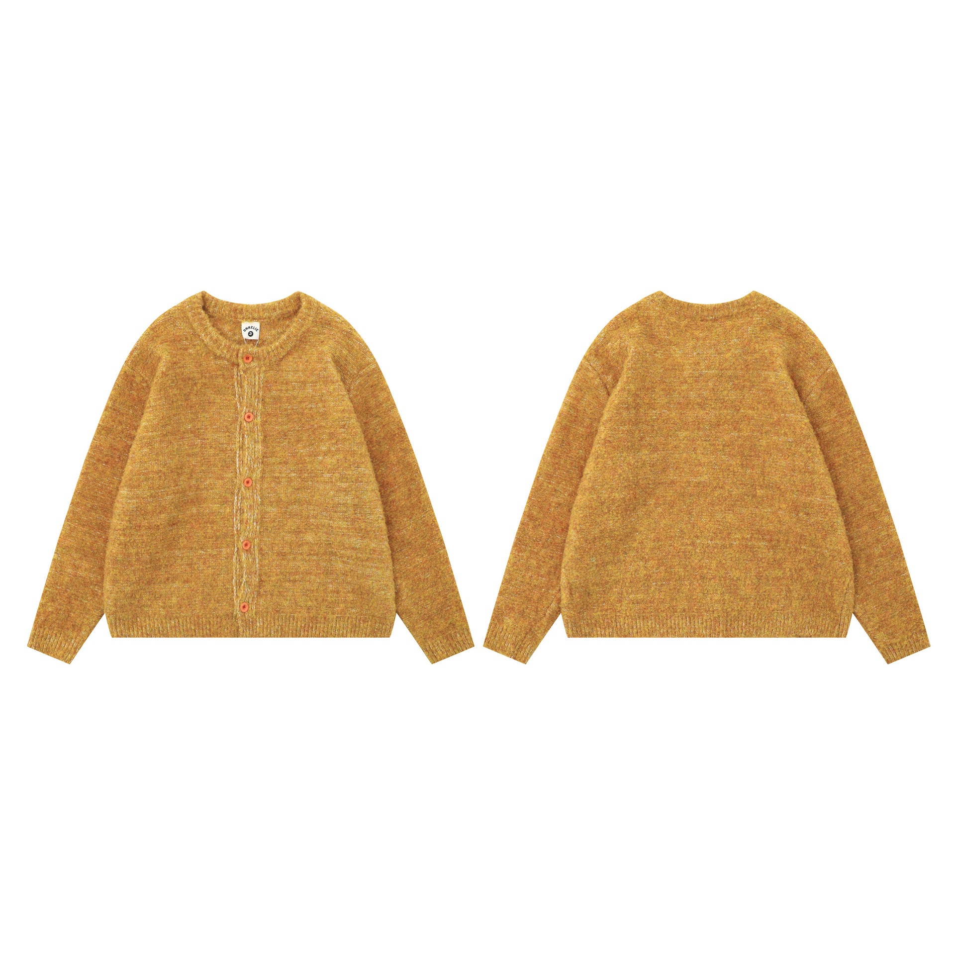 Retro loose yellow round neck sweater jacket for women