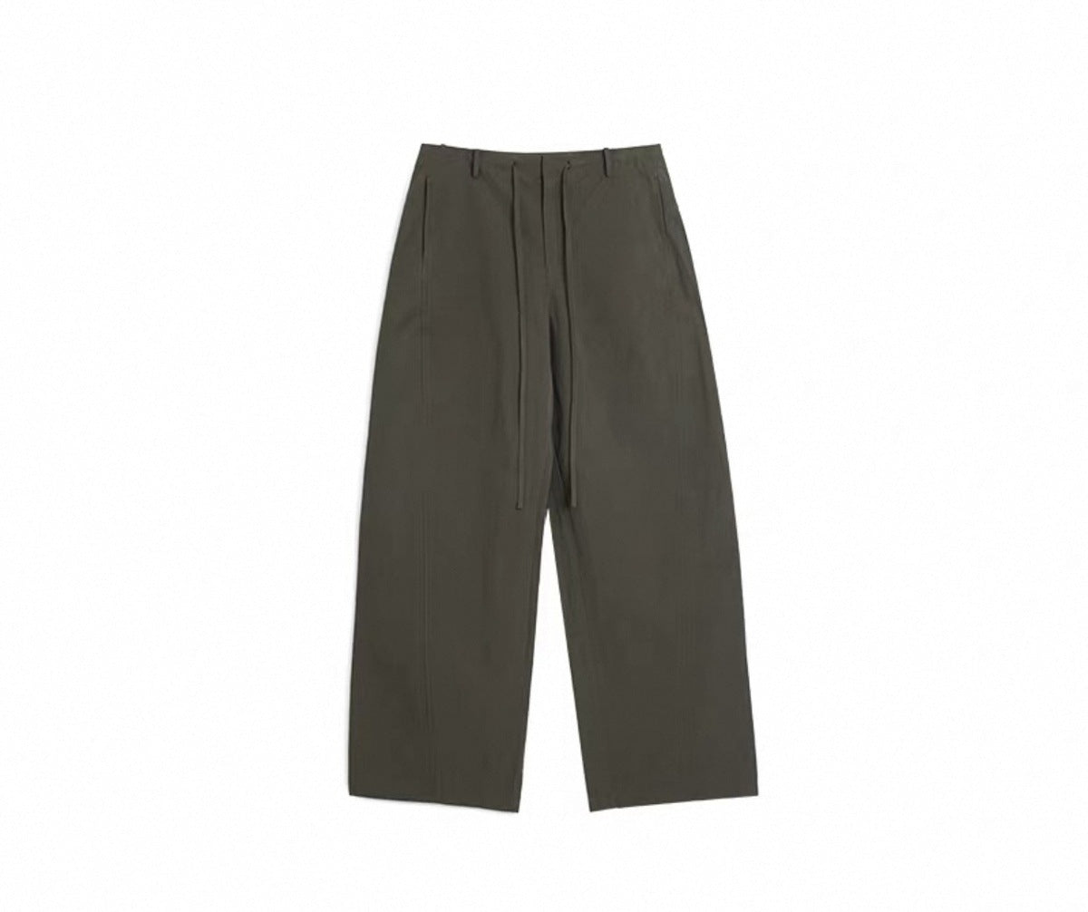 Knife-Style Casual Pants, Medium-Low Waist, Loose Straight Leg, Slimming Drawstring Cargo Trousers