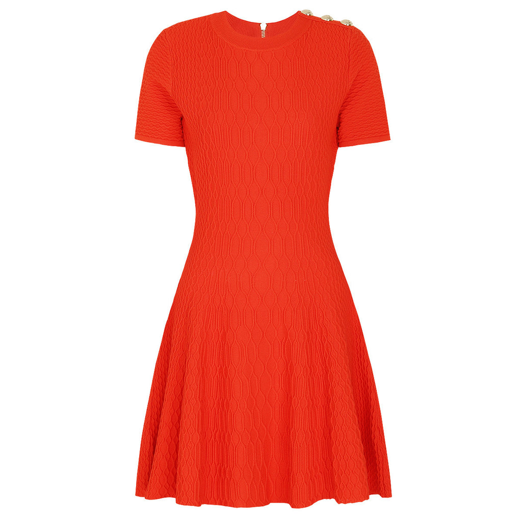 Short sleeved round neck A-line dress