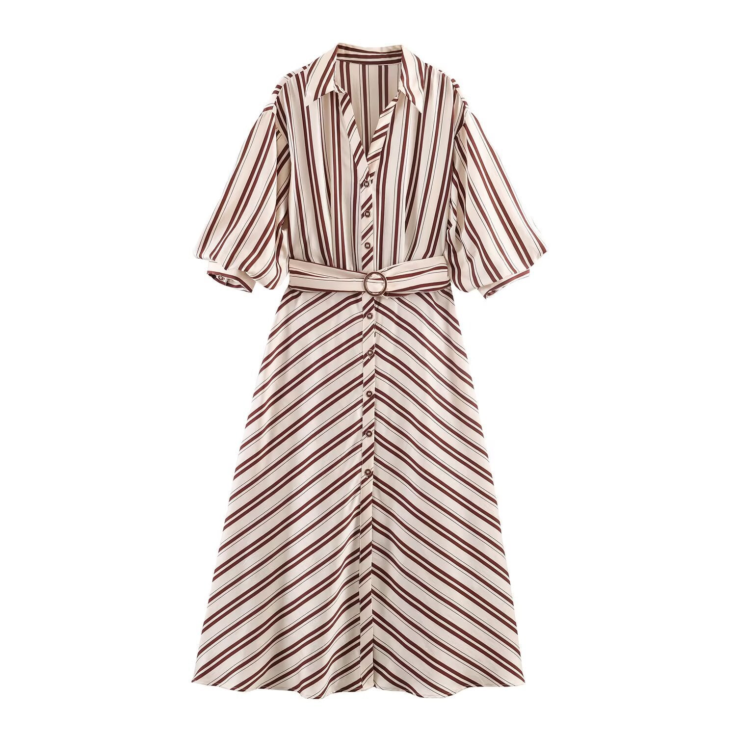 Women's striped MIDI dress with belt