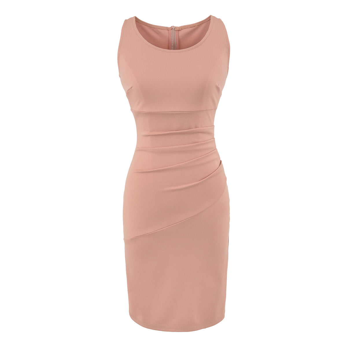 Elegant Pleated Bodycon Dress, Fitted Waist Split Design, Sophisticated Slimming Sleeveless Mini Dress Summer