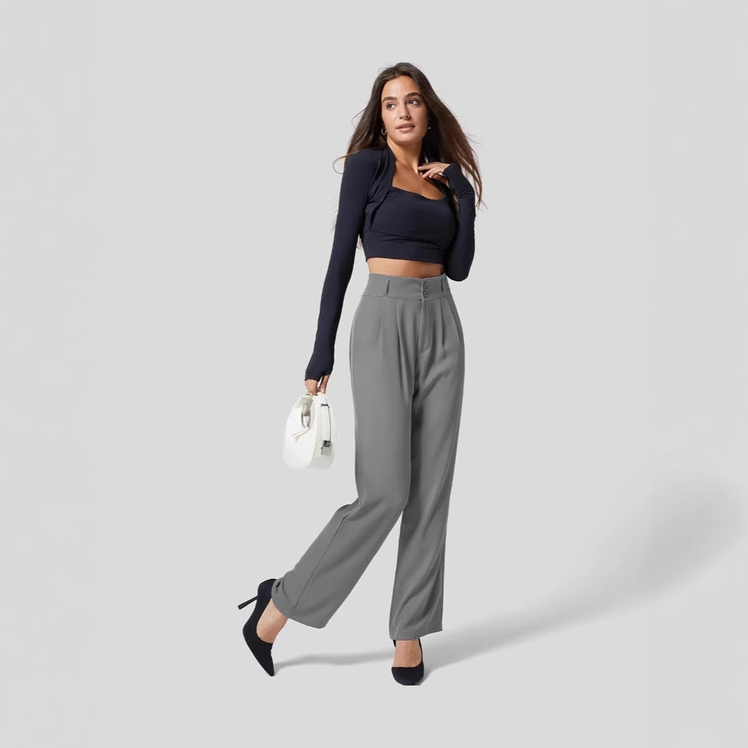 Solid color high waisted straight leg pants