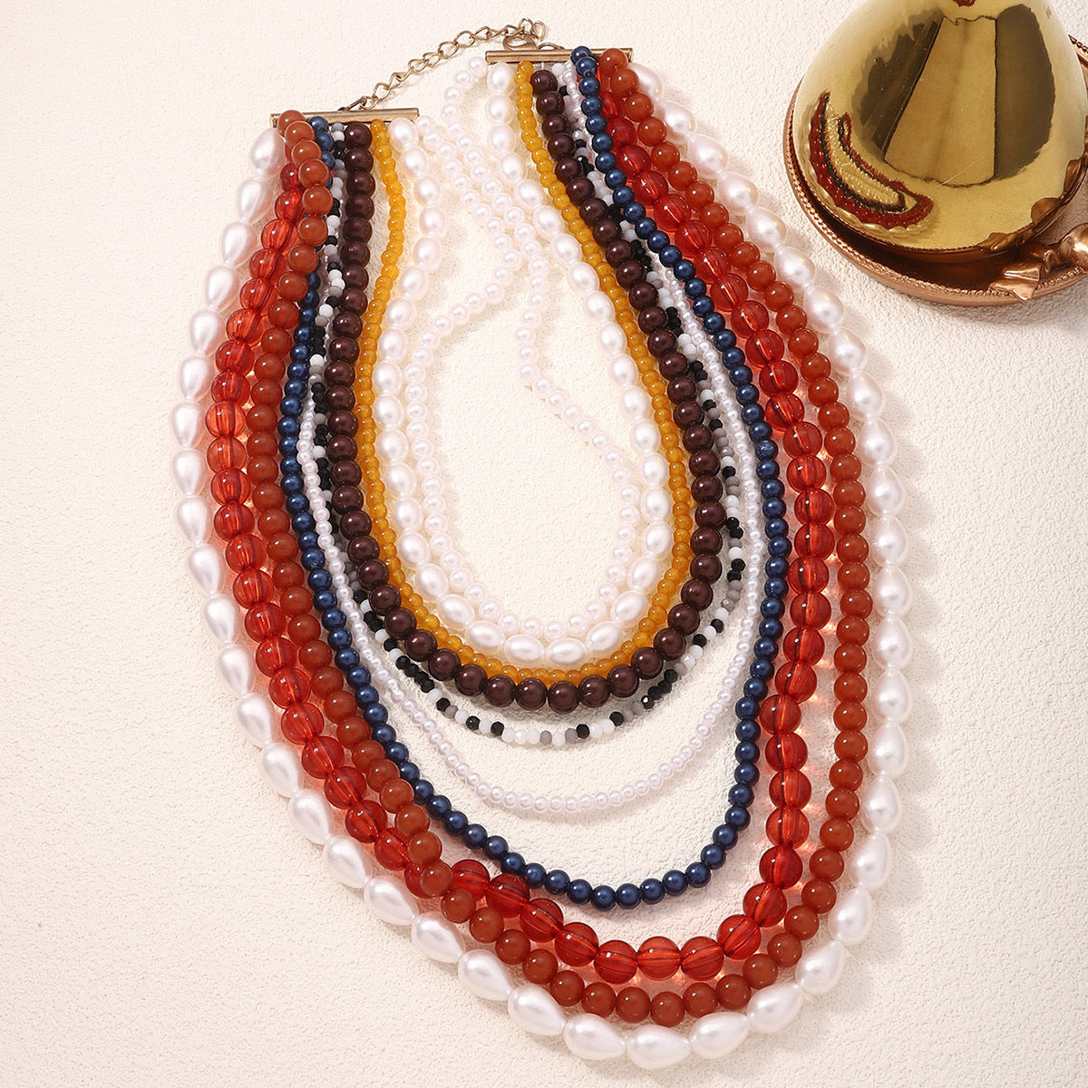 Simia multi-layer bead exaggerated imitation pearl design women's necklace Baroque retro