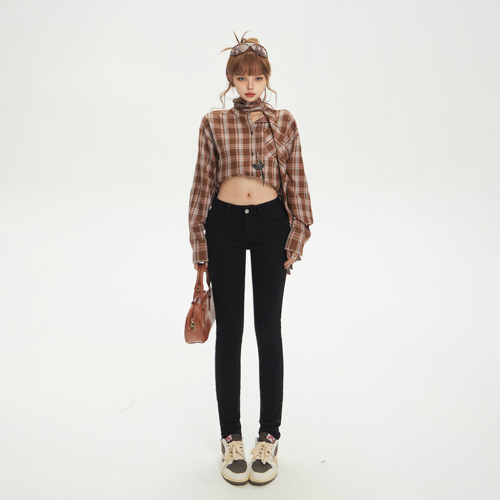 Dark Gray Jeans Low Waist Slim Fit Tight Skinny Pencil Pants