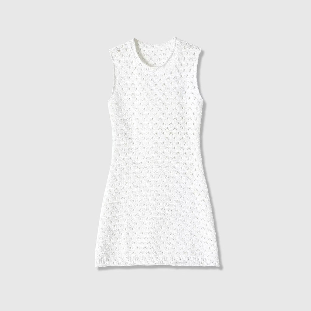 Sleeveless round neck hollow knitted mini dress