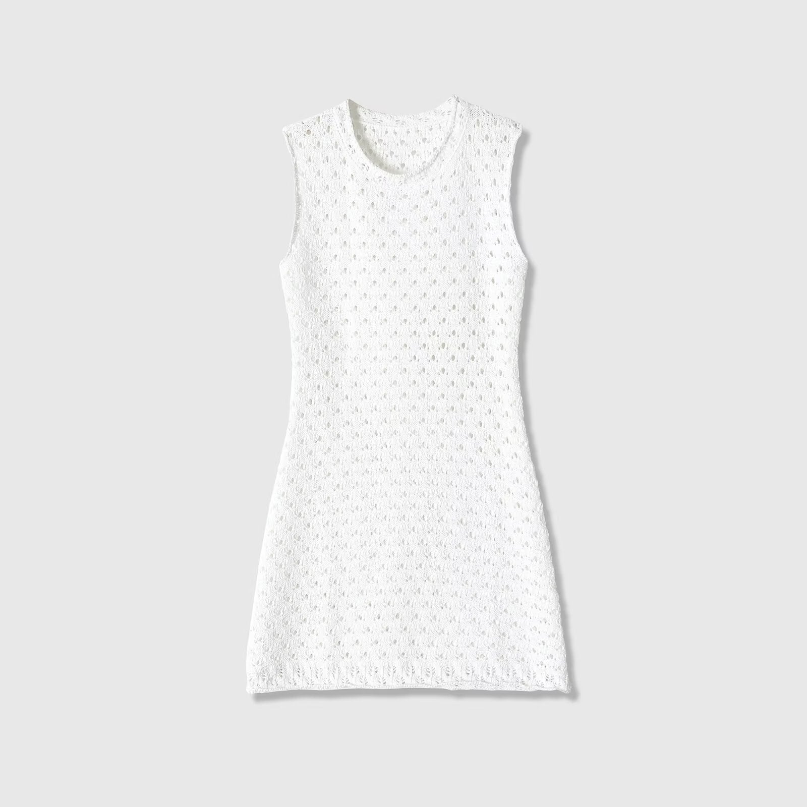 Sleeveless round neck hollow knitted mini dress