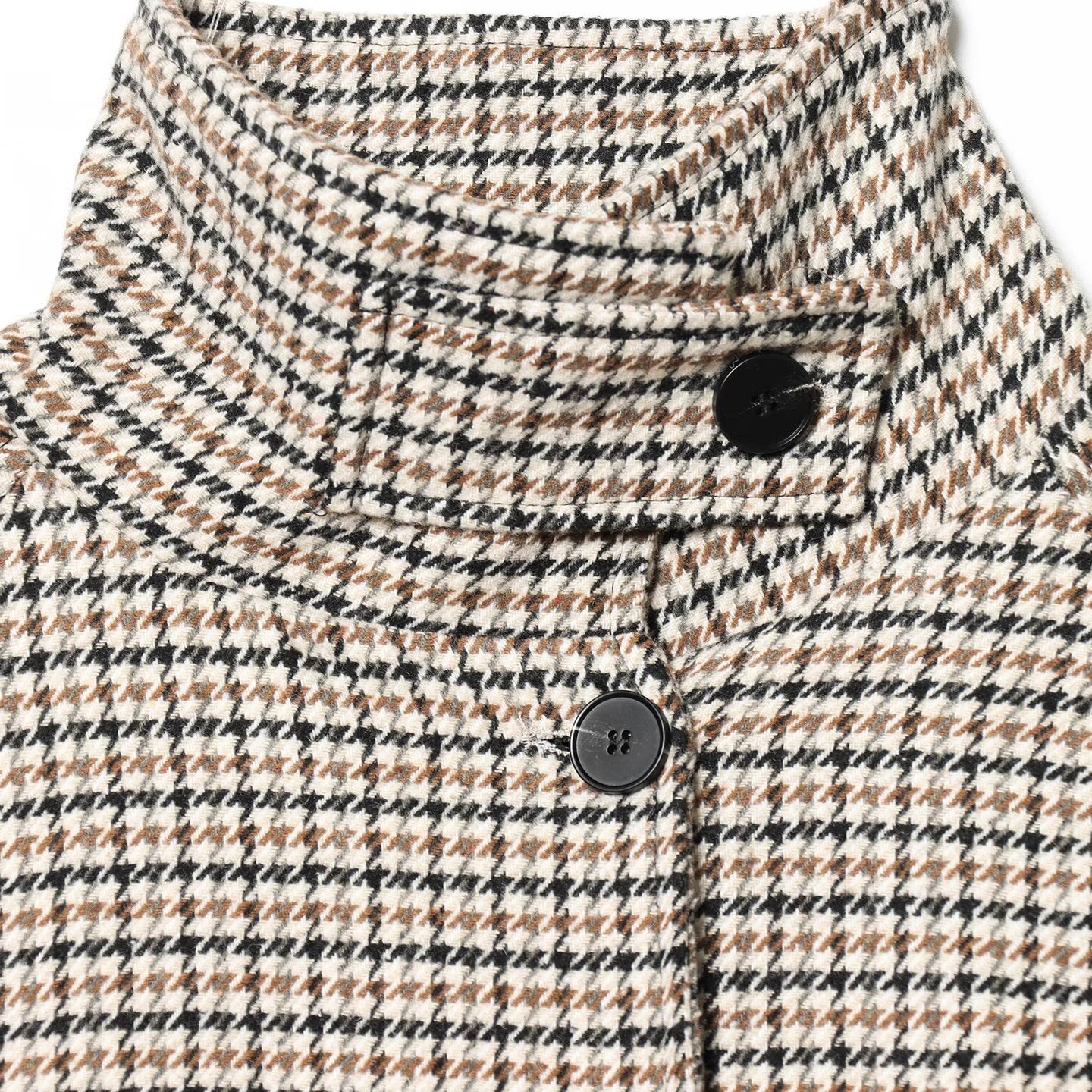 Chic Houndstooth Wool Coat for Women with Stand Collar