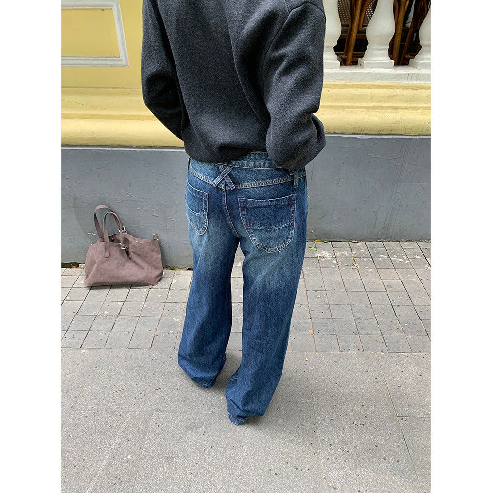 Style Fitted Jeans with Pocket Design, Casual Slim Fit Long Pants