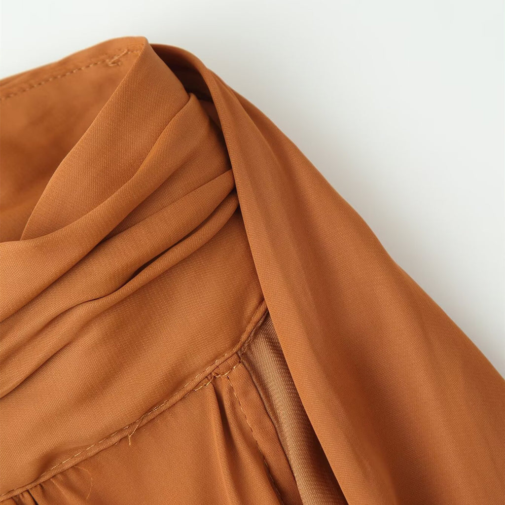 Spicy girl pleated silk hanging neck top
