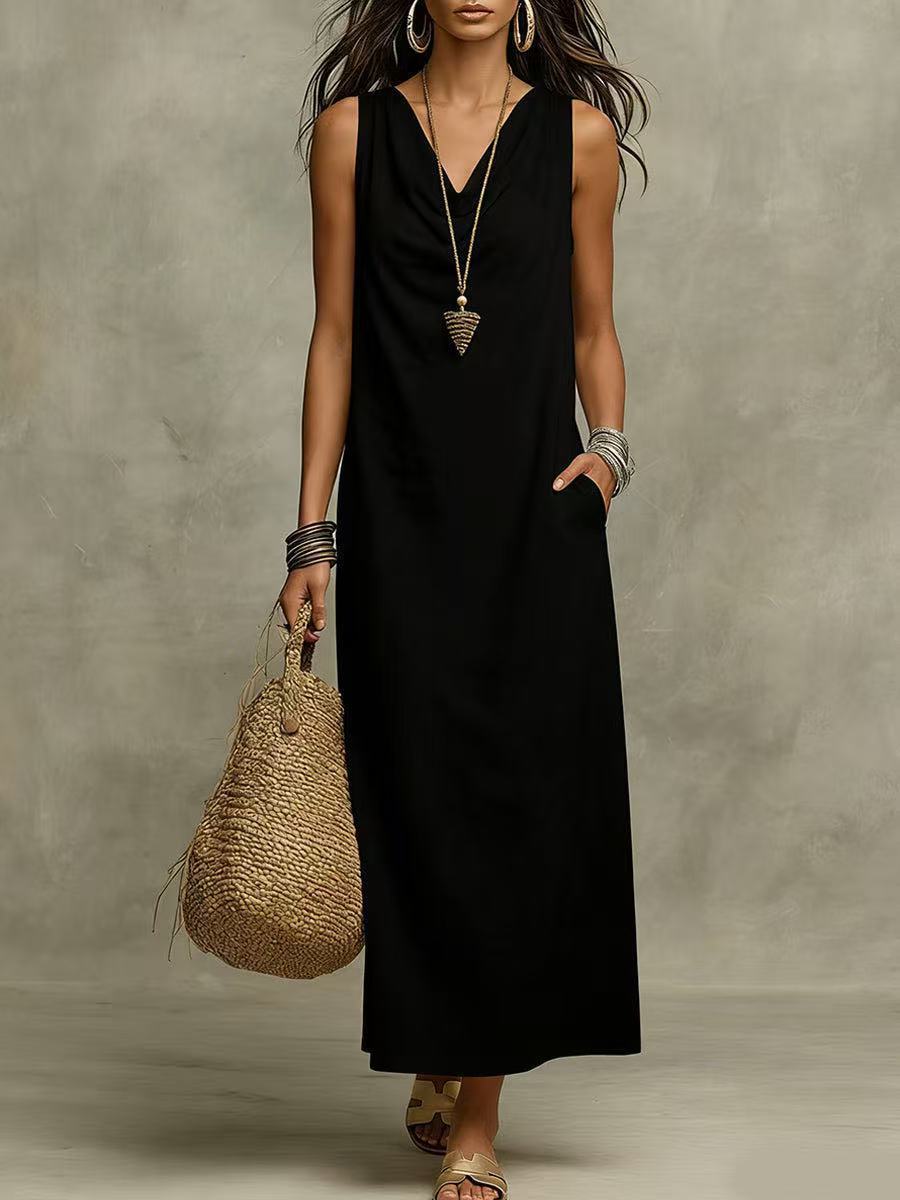 Elegant Sleeveless V-Neck Long Dress Summer Fashion Dress