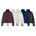 Chic Dot Print Bubble Sleeve Stand Collar Jacket for Women
