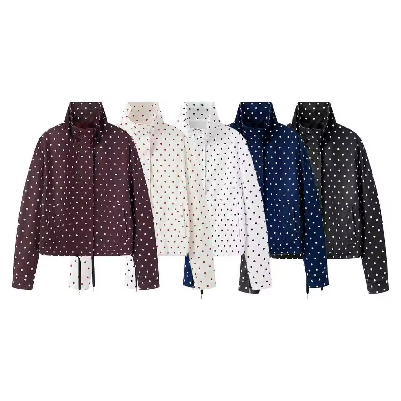 Chic Dot Print Bubble Sleeve Stand Collar Jacket for Women