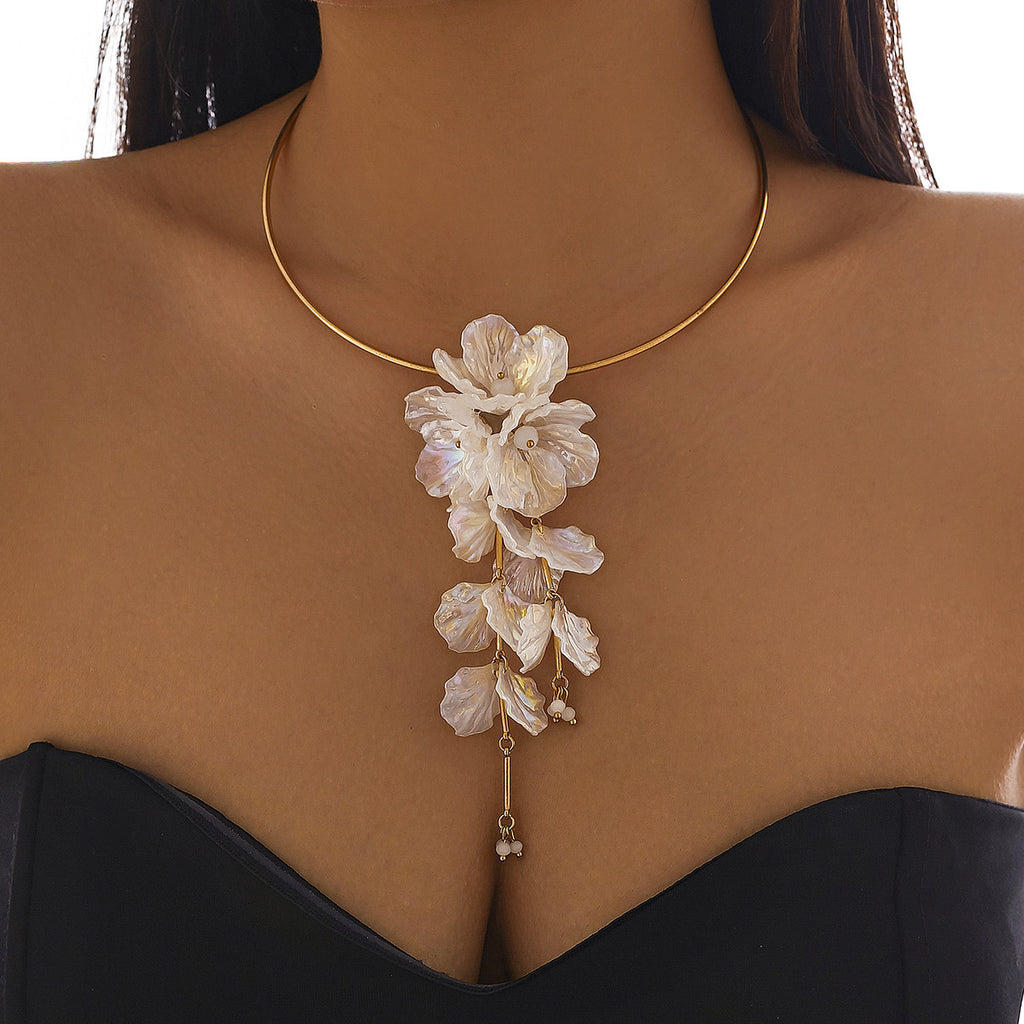 Fashionable Colorful CCB Flower Necklace Sweet and Simple Metallic Clavicle Chain