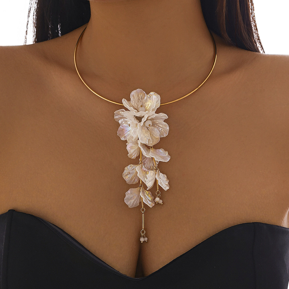 Fashionable Colorful CCB Flower Necklace Sweet and Simple Metallic Clavicle Chain