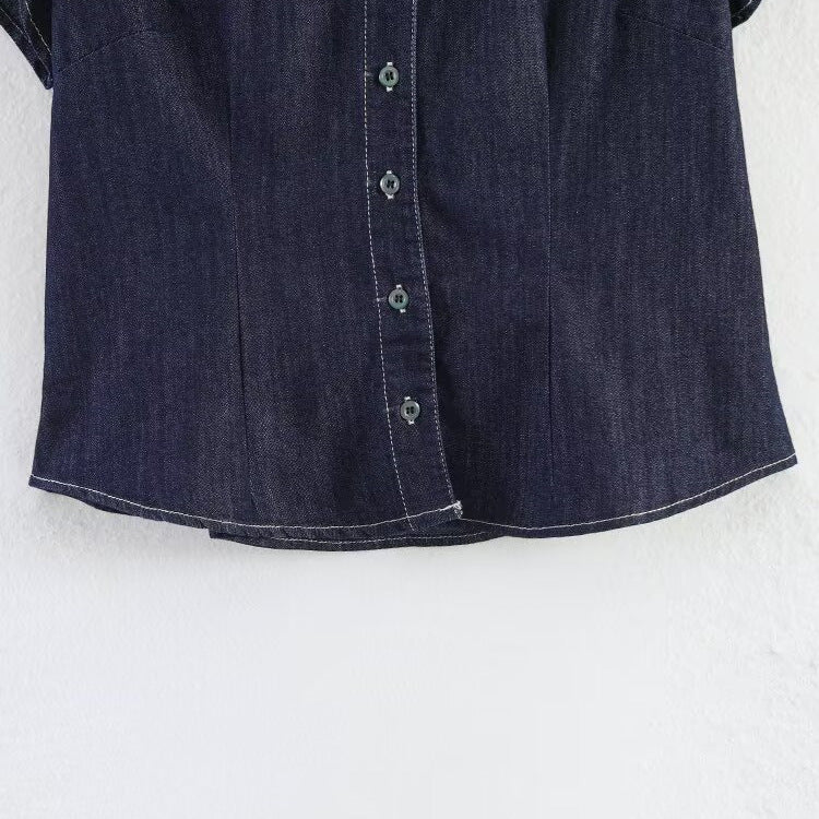 Casual versatile denim short sleeved top