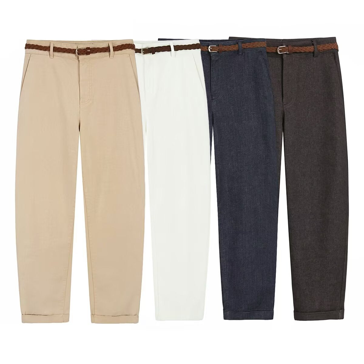Street woven waistband casual straight leg pants