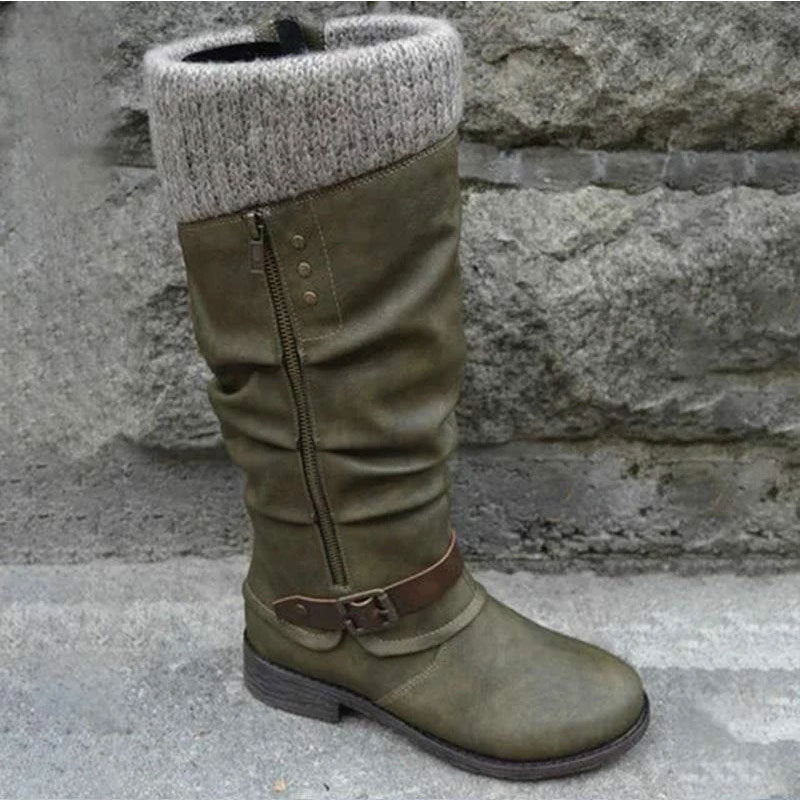 Thick heel side zipper yarn splicing women's boots
