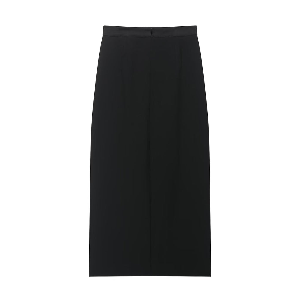High waist slimming slit mid length hip hugging skirt