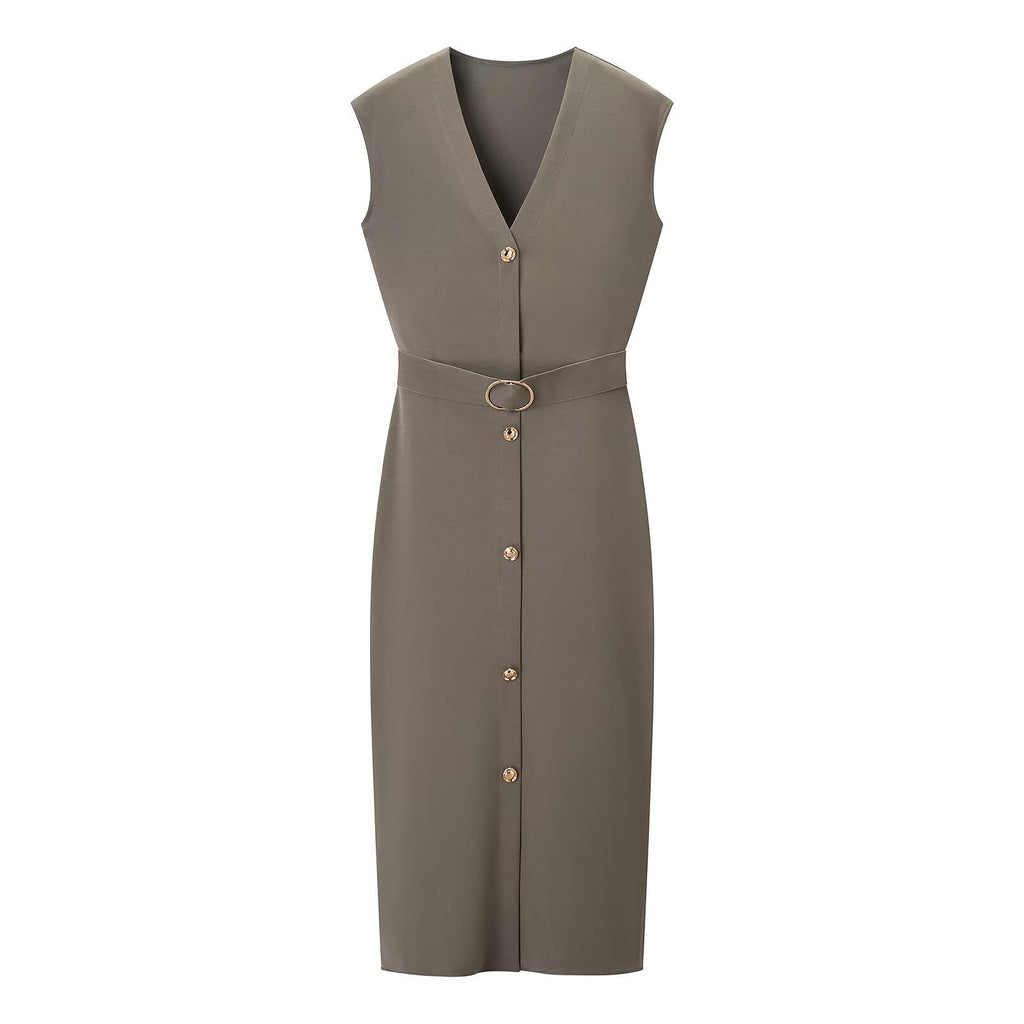 Hundred matching waistband elastic MIDI dress