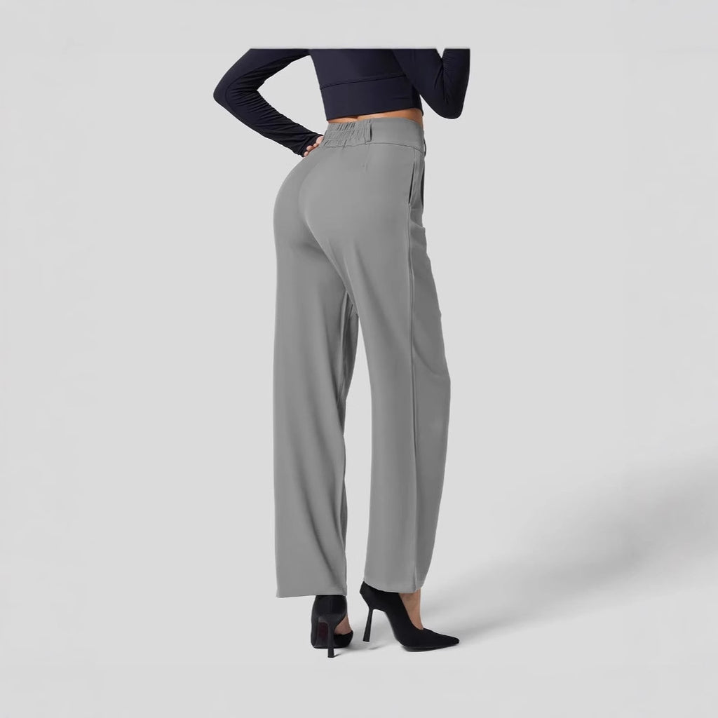 Solid color high waisted straight leg pants
